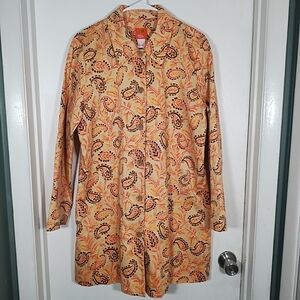 Hearts of Palm Womens 12 Trench Coat Jacket Button Down Orange Paisley Lined